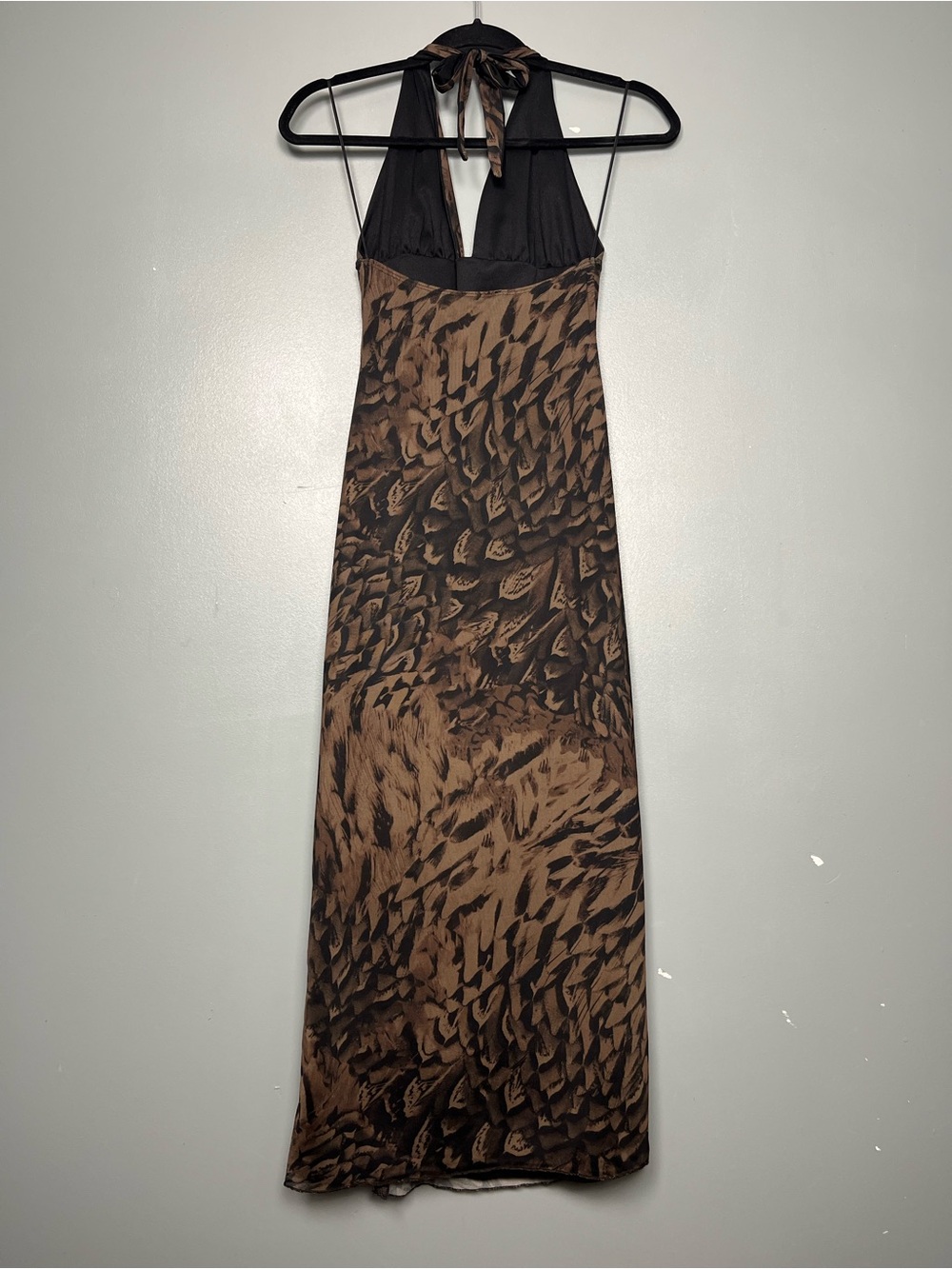 Urban Outfitters Deep Plunge Halter Ruched Mesh Midi Dress Brown Women’s Size XS - Picture 3 of 6